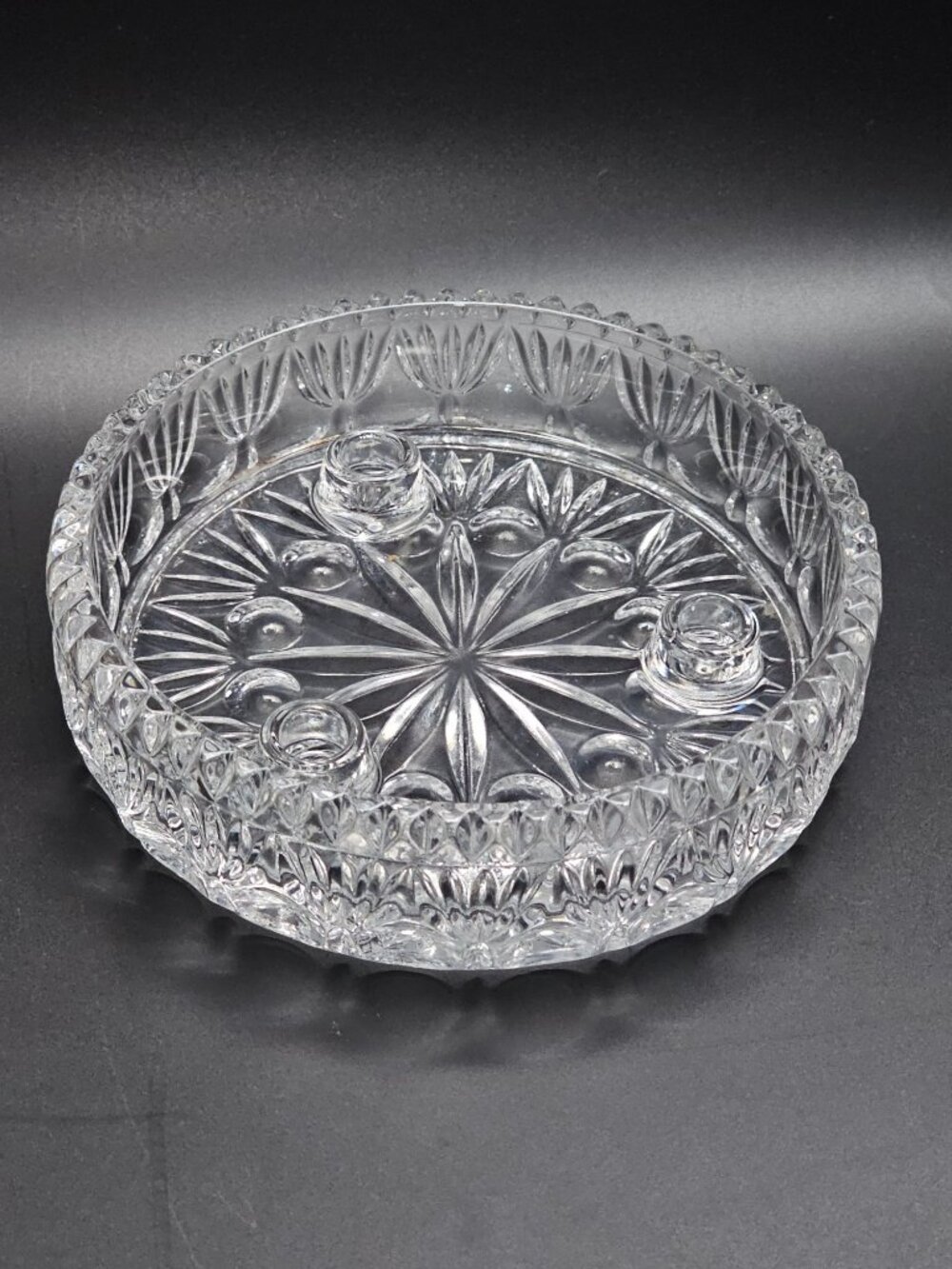Vintage Princess House Candle Bowl Crystal Centerpiece Fostoria 3 Taper Holder - Picture 2 of 6